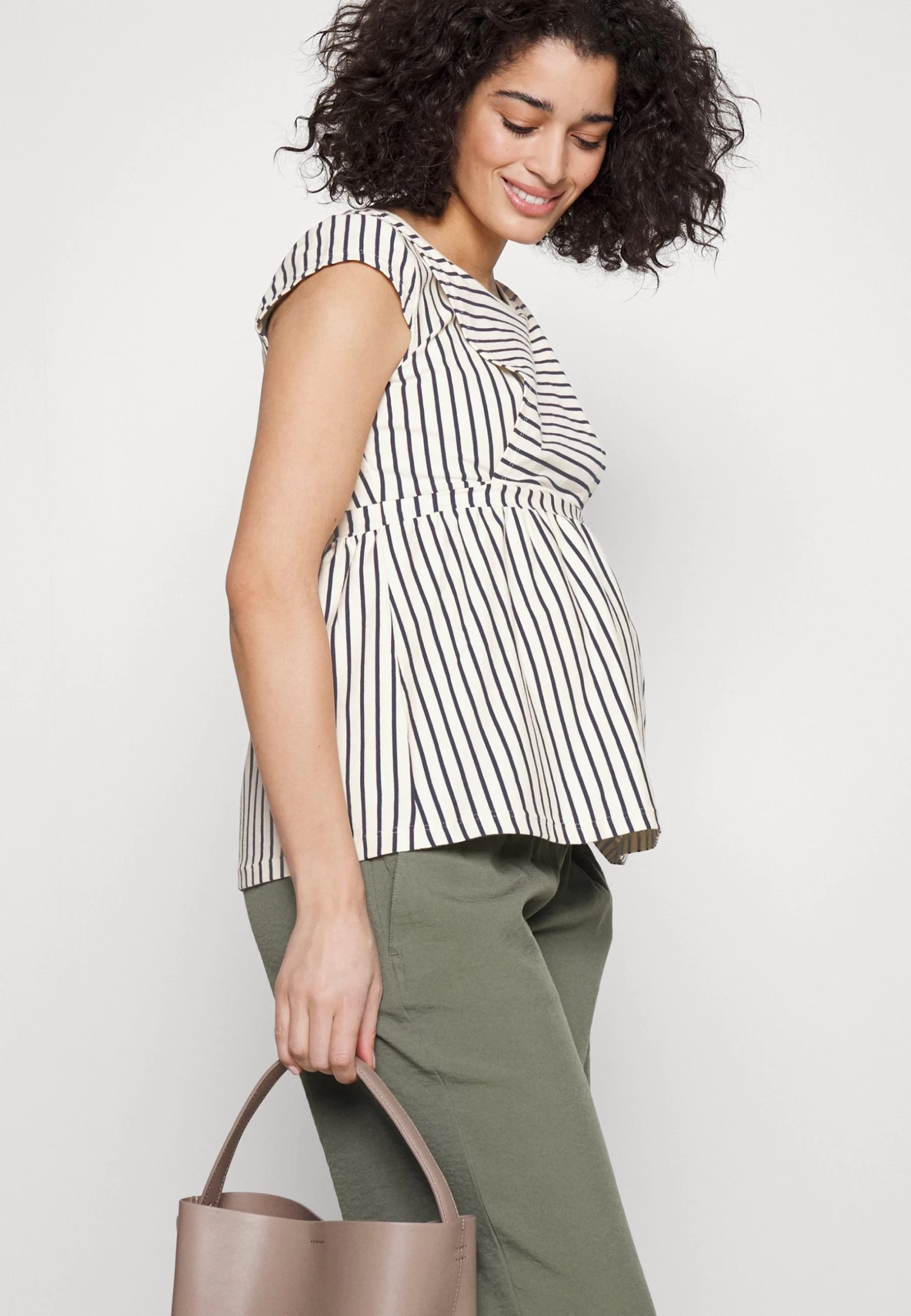 Maternity Baby Doll Nursing Tee- T-Shirt Print -Dark Blue/Off-White - Afbeelding 5