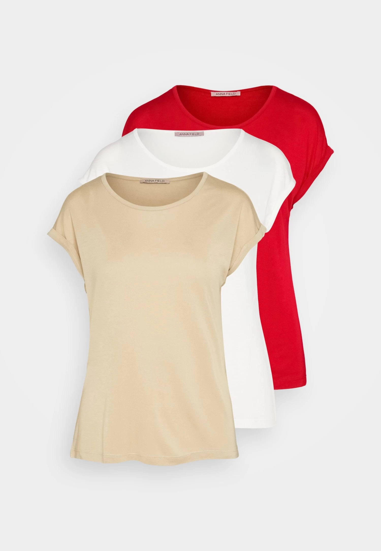 Anna Field 3 Pack - T-Shirt Basic - Beige/Off-White/Red - Afbeelding 7